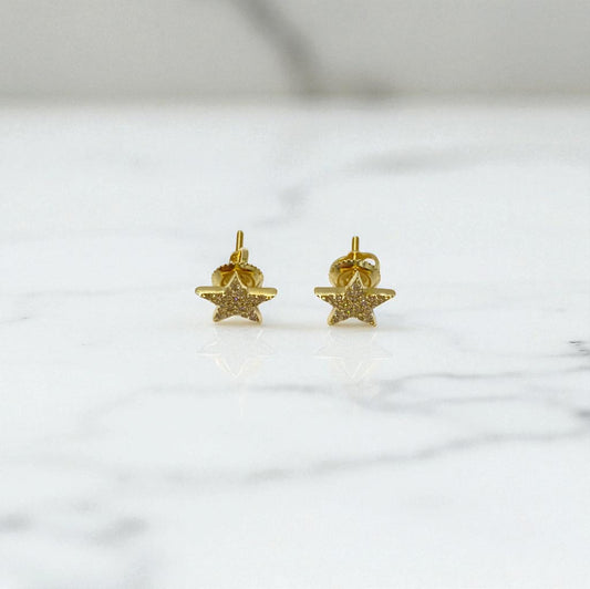 14K Yellow Gold Diamond Star Stud Earrings 0.25Ct Dia / 1.17gr / 9mm