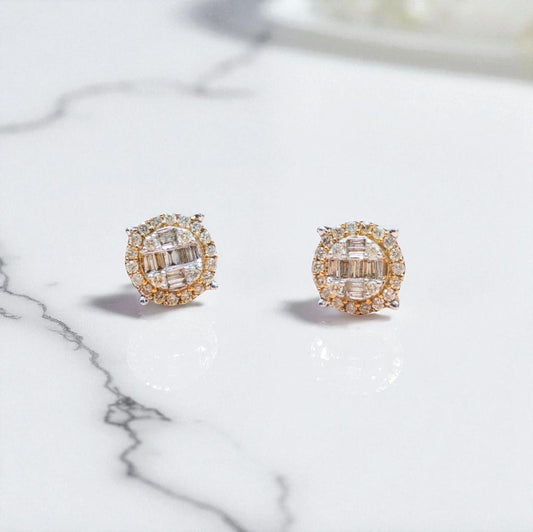 10K Yellow Gold Circle With Diamond Stud Earrings 1.20Ct / 2.4gr