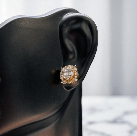 10K Yellow Gold Circle With Diamond Stud Earrings 1.20Ct / 2.4gr