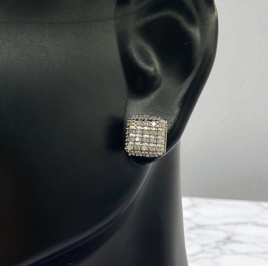 10K Yellow Gold Diamond Square Stud Earrings 0.24Ct / 1.5gr