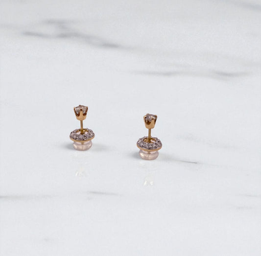14K Yellow Gold Circle Diamond Stud Earrings / 1.4gr