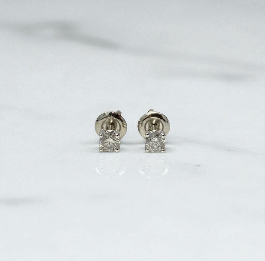 14K White Gold Diamond Solitaire Round Stud Earrings 0.49Ct Dia / 0.81gr / 4mm