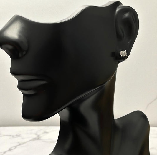 14K White Gold Diamond Solitaire Round Stud Earrings 0.49Ct Dia / 0.81gr / 4mm