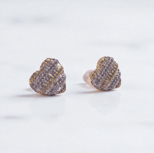 10K Yellow Gold Diamond Heart Stud Earrings 0.58Ct / 1.6gr