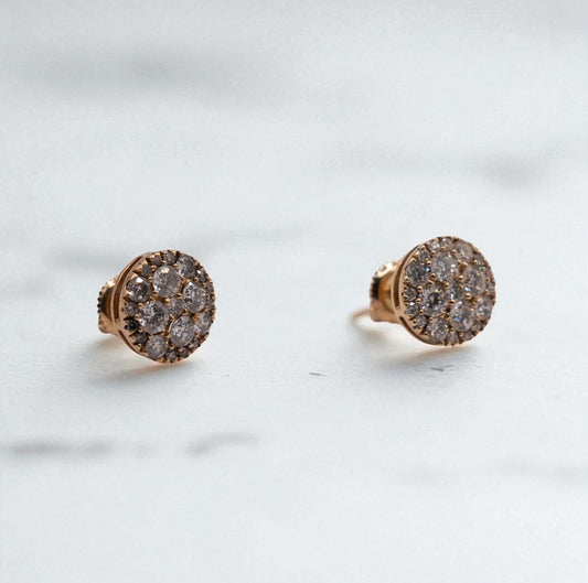 14K Yellow Gold Diamond Circle Stud Earrings 1.50Ct / 2.9gr