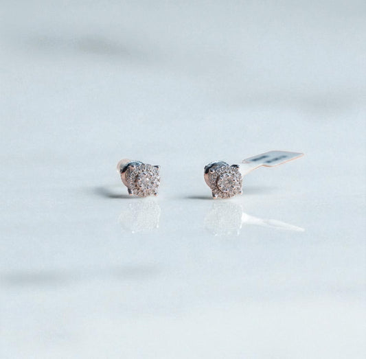 14K White Gold Circle With Diamond Stud Earrings 0.39Ct / 2.1gr