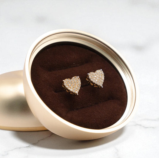 10K Yellow Gold Diamond Heart Stud Earrings 0.45Ct / 2.4gr