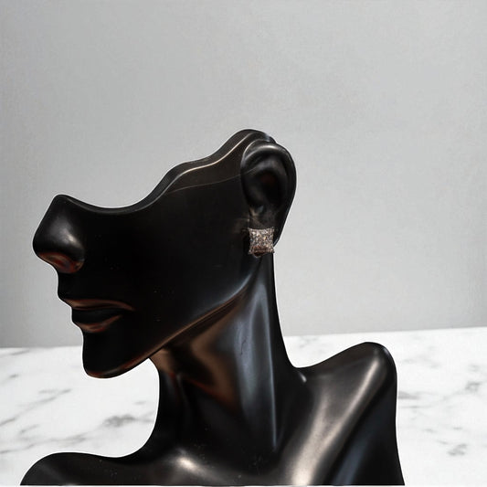 14K White Gold Square Diamond Stud Earrings 0.54Ct / 2.5gr