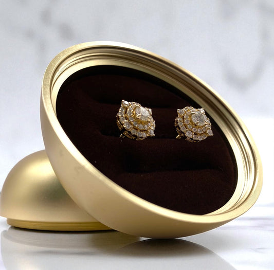 14K Yellow Gold Diamond Flower Stud Earrings 1.25Ct / 2.9gr