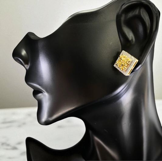 10K Yellow Gold Diamond Square Stud Earrings 0.17Ct / 2.6gr