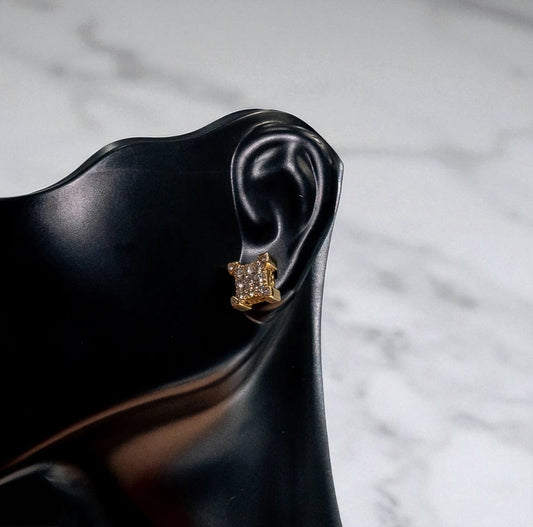 14K Yellow Gold Diamond Square Stud Earrings 1.50Ct / 3.4gr