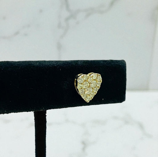 14K Yellow Gold Diamond Heart Stud Earrings 0.71Ct Dia / 2.56gr