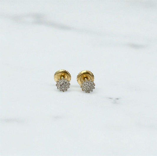 10K Yellow Gold Diamond Flower Stud Earrings 0.07Ct Dia / 0.76gr / 5mm