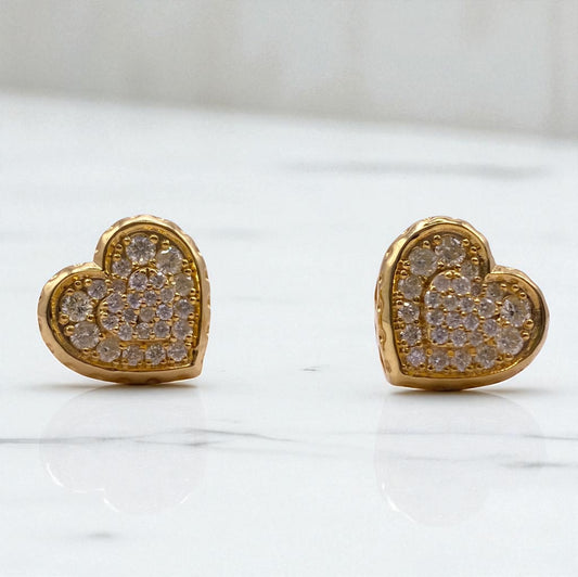 10K Yellow Gold Diamond Heart Stud Earrings 0.86Ct / 3.5gr