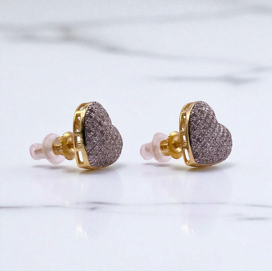 10K Yellow Gold Diamond Heart Stud Earrings 0.55Ct / 2.1gr