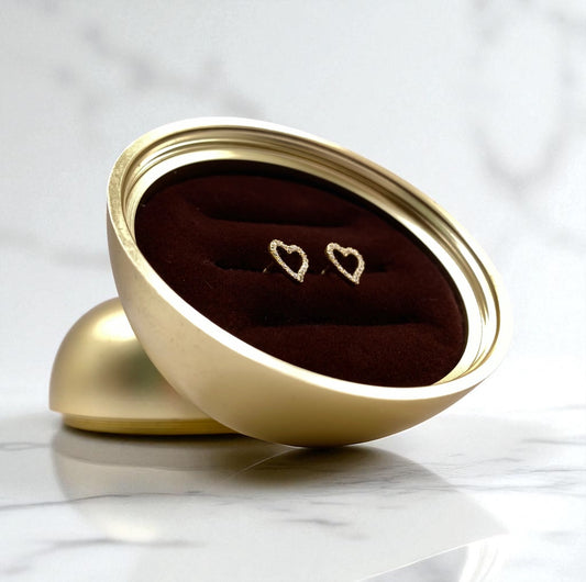 14K Yellow Gold Diamond Heart Stud Earrings 0.29Ct / 0.7gr