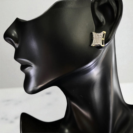 10K Yellow Gold Diamond Square Stud Earrings 0.17Ct / 1.5gr