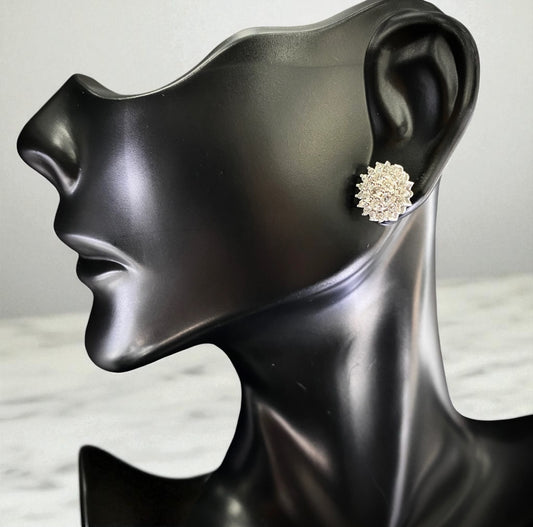 10K White Gold Diamond Circle Stud Earrings 0.85Ct / 2gr