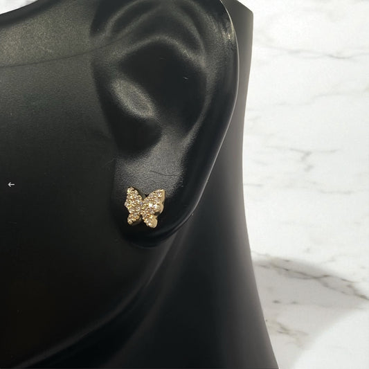 14K Yellow Gold Diamond Butterfly Stud Earrings 0.15Ct / 1gr