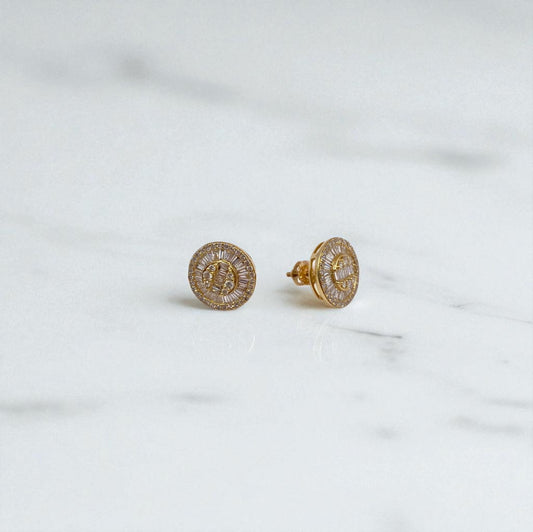 14K Yellow Gold Circle Diamond Stud Earrings 1.59Ct / 3.8gr