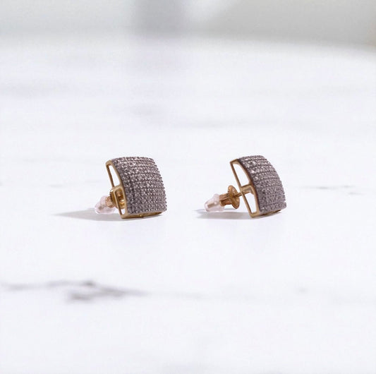 10K Yellow Gold Diamond Square Stud Earrings 0.48Ct / 2.1gr