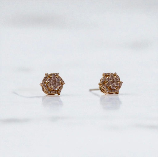 14K Yellow Gold Diamond Spiral Stud Earrings 1.15Ct / 3.2gr