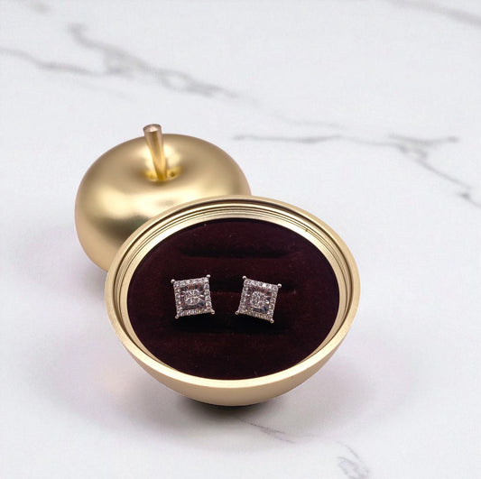 14K White Gold Diamond Square Stud Earrings 0.50Ct / 2.9gr