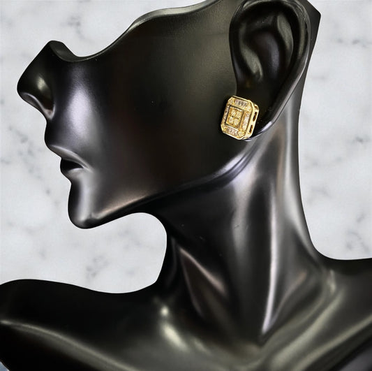 10K Yellow Gold Square Diamond Stud Earrings 0.44Ct / 2.8gr