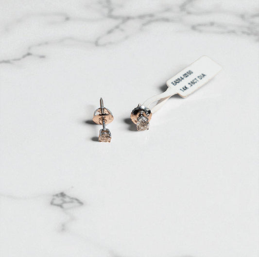 14K White Gold Little Circle Diamond Stud Earrings 0.36Ct / 0.9gr