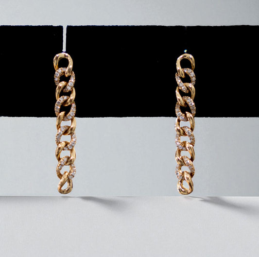 14K Yellow Gold Cuban Stud Earrings With Diamond / 3.1gr