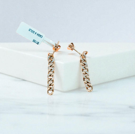 14K Yellow Gold Cuban Stud Earrings With Diamond / 3.1gr