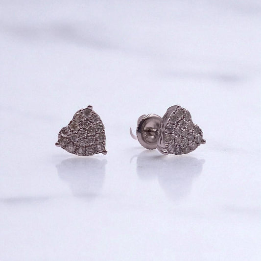 14K White Gold Diamond Heart Stud Earrings 0.53Ct / 1.9gr