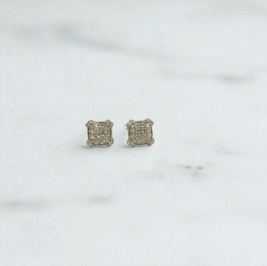 14K White Gold Square Diamond Stud Earrings 1.23Ct / 3.6gr
