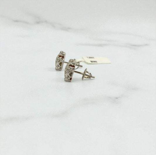 14K White Gold Square Diamond Stud Earrings 1.23Ct / 3.6gr