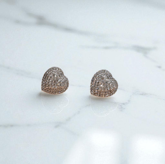 14K White Gold Diamond Haert Stud Earrings 1.43Ct / 3.9gr