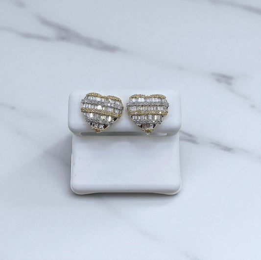 10K Yellow Gold Diamond Heart Stud Earrings 1.43Ct Dia / 3.44gr