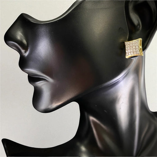 10K Yellow Gold Diamond Square Stud Earrings 0.17Ct / 1.5gr