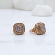 10K Yellow Gold Diamond Flower Square Stud Earrings 0.62Ct / 2.7gr