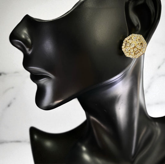 10K Yellow Gold Diamond Circle Flower Stud Earrings 1.07Ct / 3.5gr