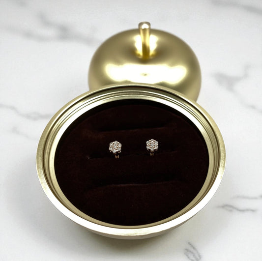 14K Rose Gold Diamond Flower Stud Earrings 0.29Ct / 0.8gr