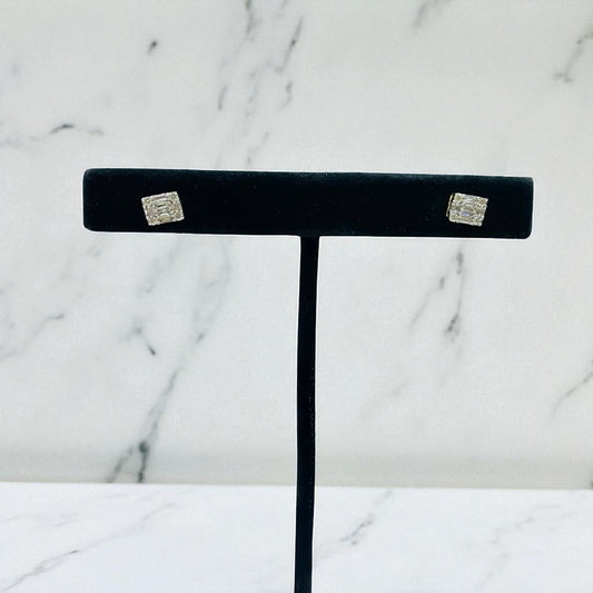 14K Yellow Gold Diamond Square Stud Earrings 0.62Ct Dia / 2.07gr