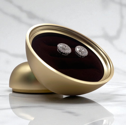 14K White Gold Diamond Circle Flower Stud Earrings 0.65Ct / 3.3gr