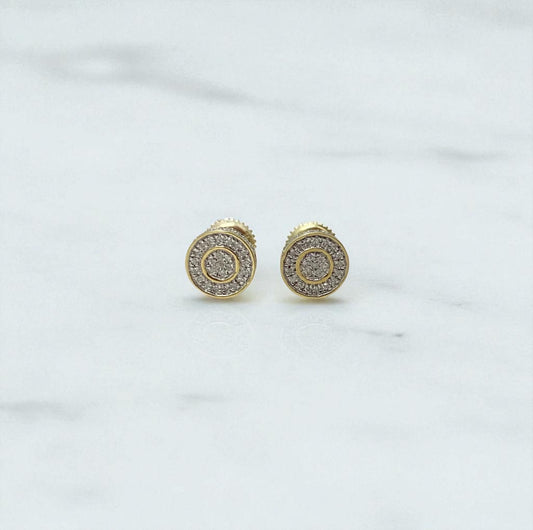 10K Yellow Gold Diamond Circle Fashion Stud Earrings 0.18Ct Dia / 1.34gr / 7mm
