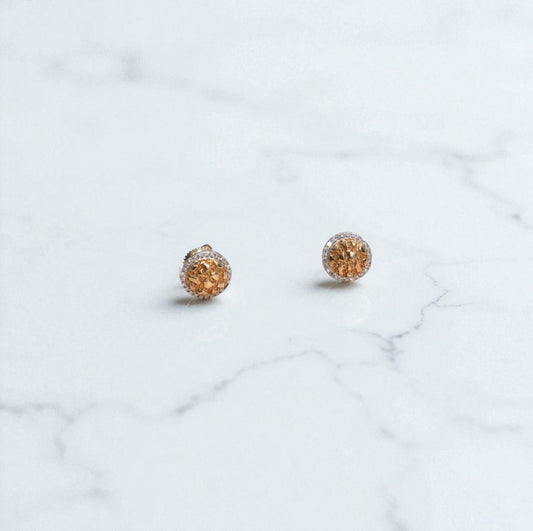 10K Yellow - White Gold Circle Stud Earrings With Diamonds 1/8Ct / 1.8gr