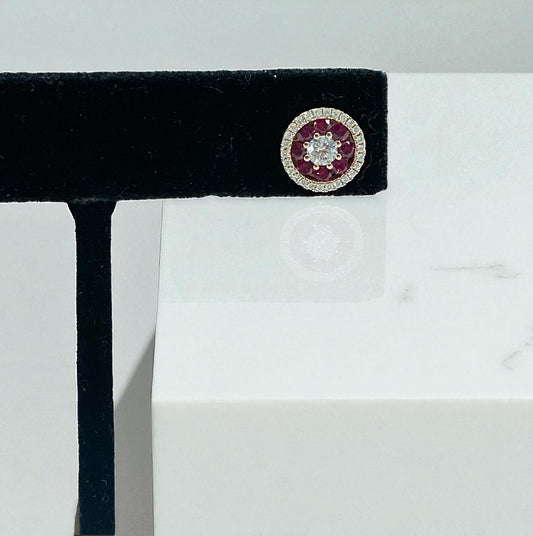 14K Rose Gold Diamond Circle Stud Earrings 1Ct/Ruby / 2.7gr