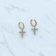 10K Yellow Gold Cross Hoop Earrings With Diamond / 4.6gr