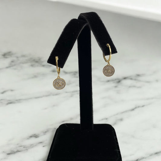 14K Yellow Gold Diamond Eye Hoop Earrings 0.54Ct / 1.9gr