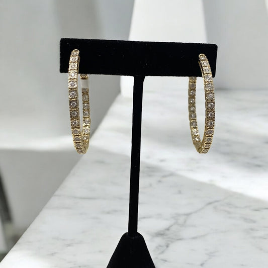14K Yellow Gold Diamond Luxury Hoop Earrings 1Ct Dia / 17.2gr / 1.5in