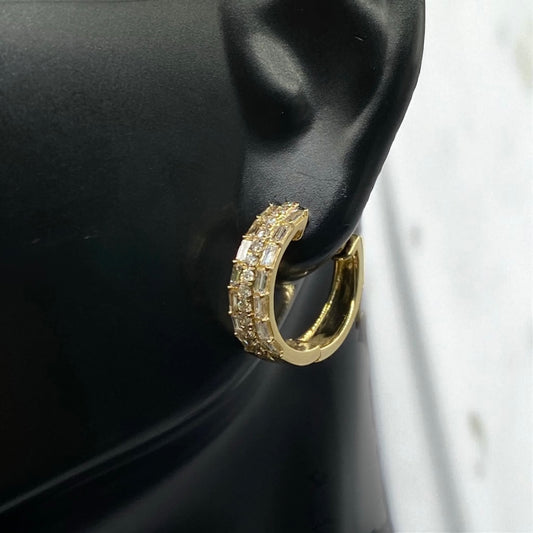 14K Yellow Gold Diamon Luxury Hoop Earrings 0.97Ct / 3.7gr