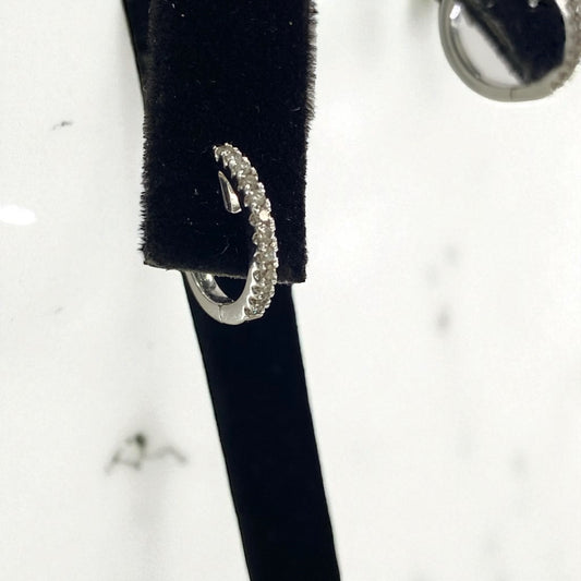 14K White Gold Diamond Luxury Hoop Earrings With Diamond / 1.9gr